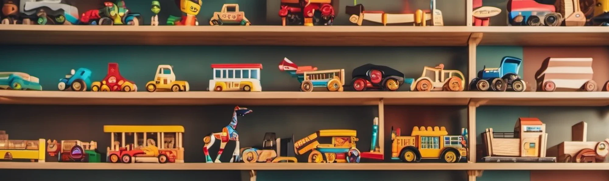 Wall with shelves stacked with various toys